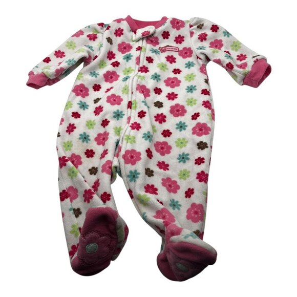 Carter’s Baby Girl One Piece Footed Pajamas Size 6M Floral Design Pink Accents - Picture 1 of 11